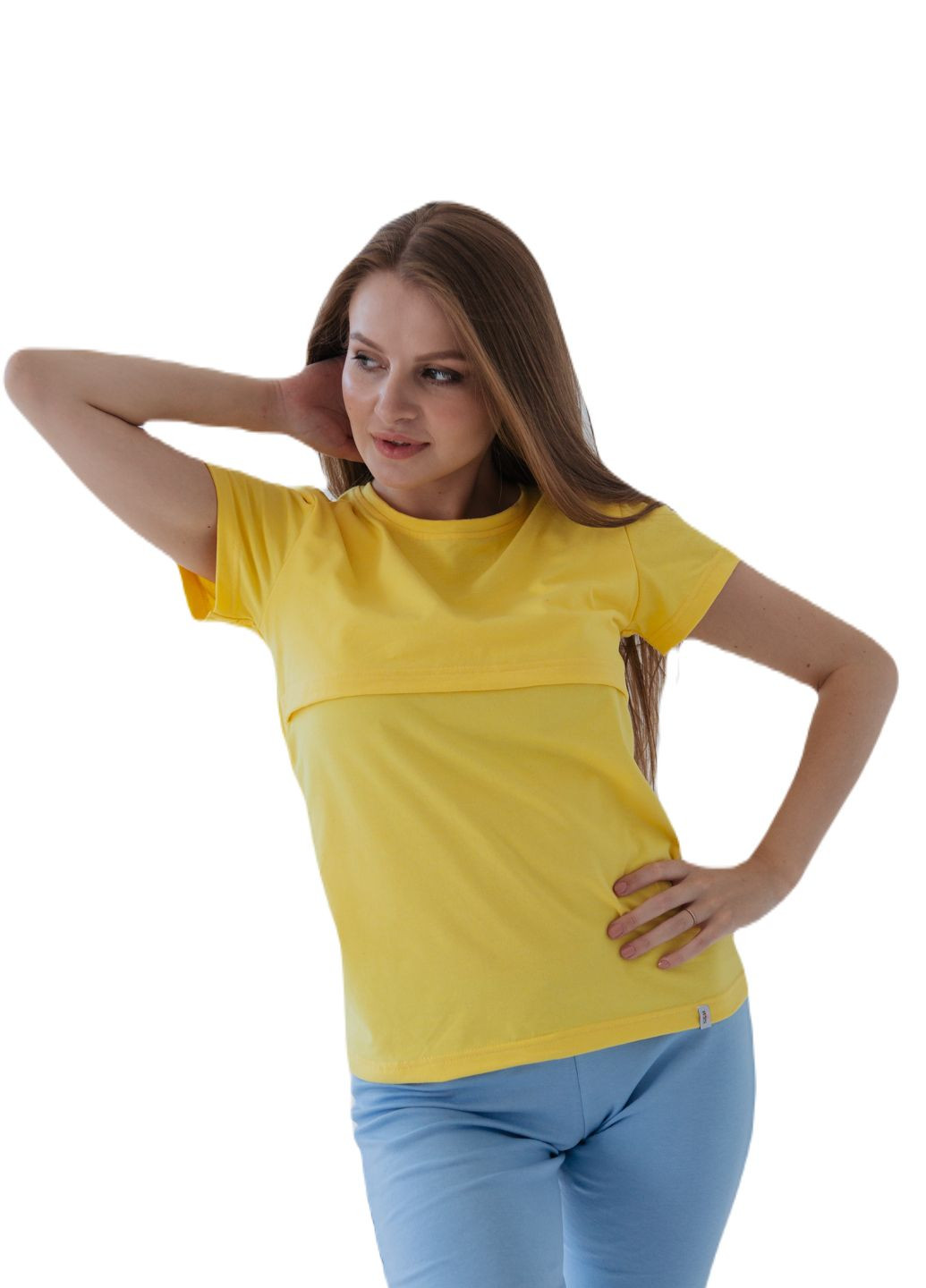Желтая всесезон футболка для беременных с секретом для кормления с коротким рукавом HN
