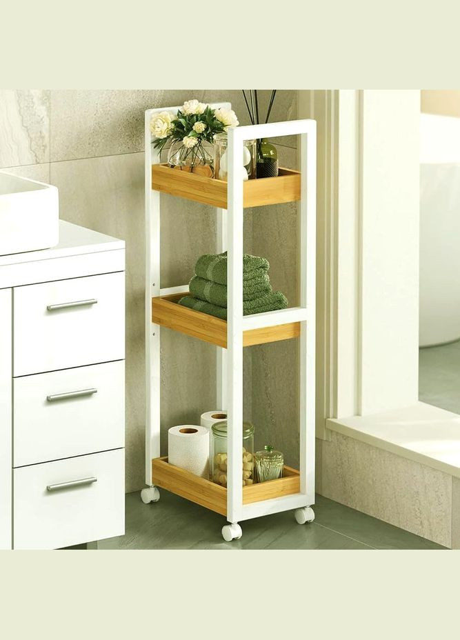 Этажерка из дерева для ванной на колёсиках Касталия зефир-карри (АБТ-00502003) No Brand (328209606)