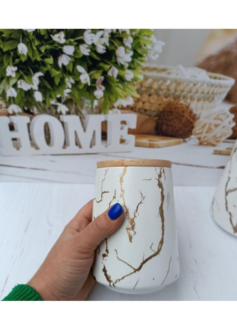 Банка для сипучих продуктів Мармурова Розкіш порцеляна з бамбуковою кришкою 720мл білий 805-708 BonaDi (353747753)