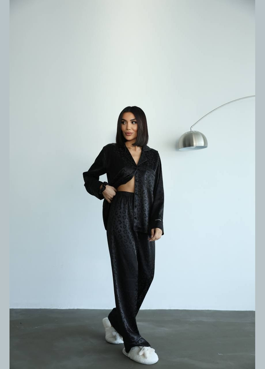 Черная всесезон пижама женская рубашка + брюки No Brand