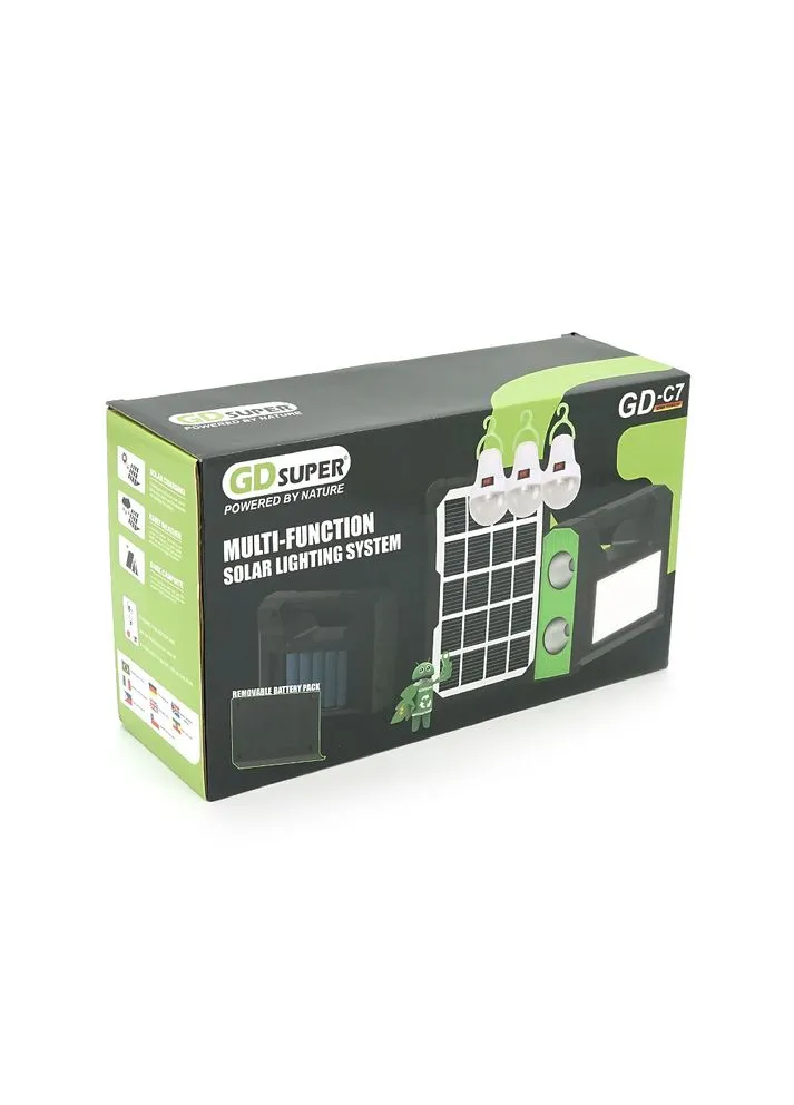 Переносной фонарь GD-C7+ Solar, 1+1 режим, встроенный акум, 3 лампочки 3W, USB выход, Black, Box GD-Lite (368630983)