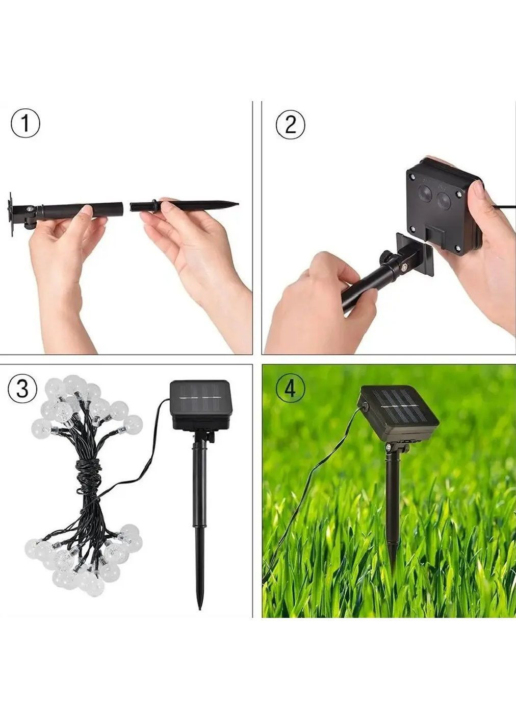 Гирлянда лампочки светодиодная уличная с работой от солнечной батареи 5 м 50 лампочек (481911-Prob) Теплая белая Unbranded (368455775)