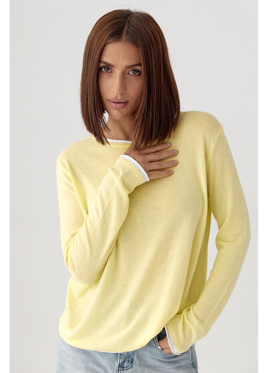 Полупрозрачный лонгслив с контрасной окантовкой - лимонный цвет Lurex (353306257)