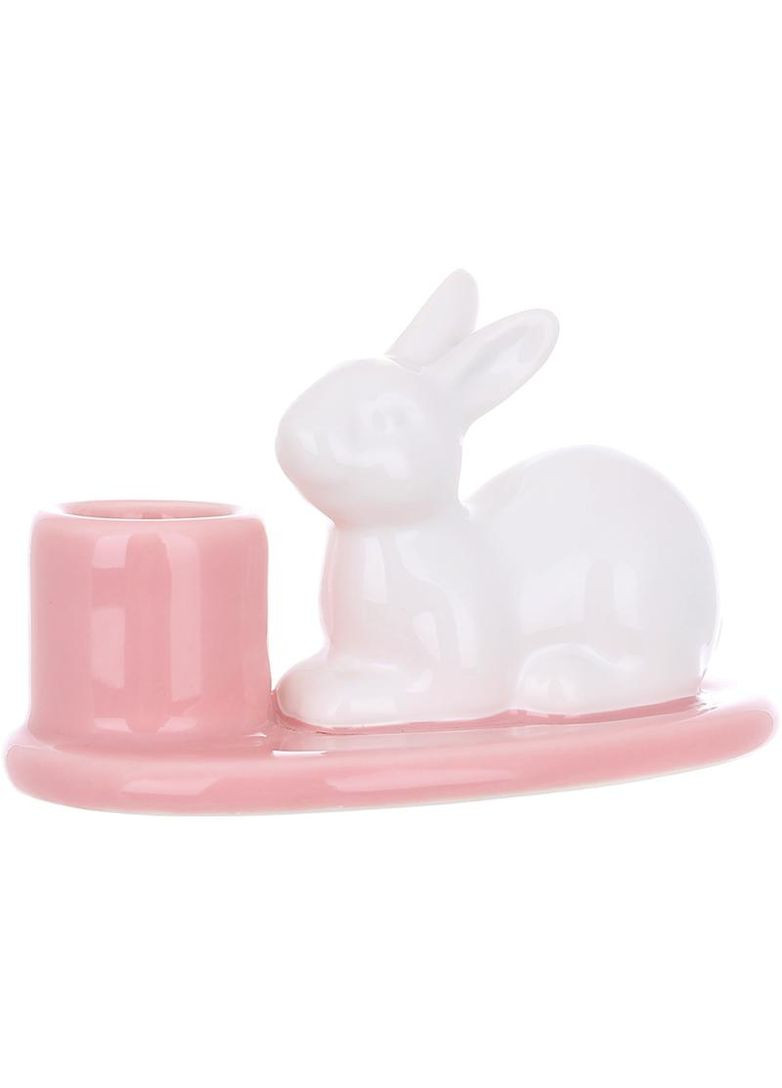 Свічник керамічний "Білий Кролик" 10х6.5х6.5см, рожевий Bona (332668817)