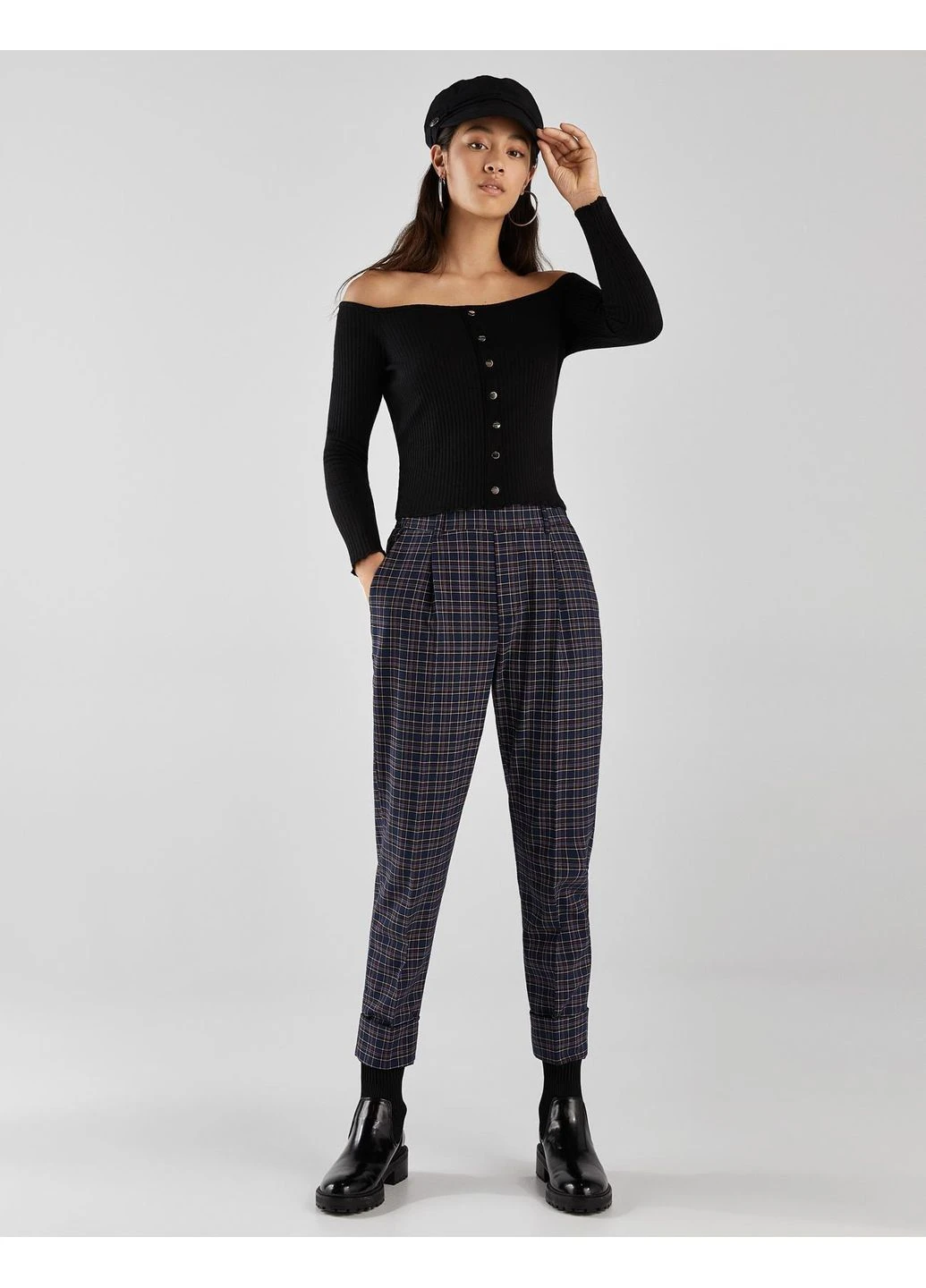Брюки демісезон,темно-синій в клітку, Bershka (379471649)