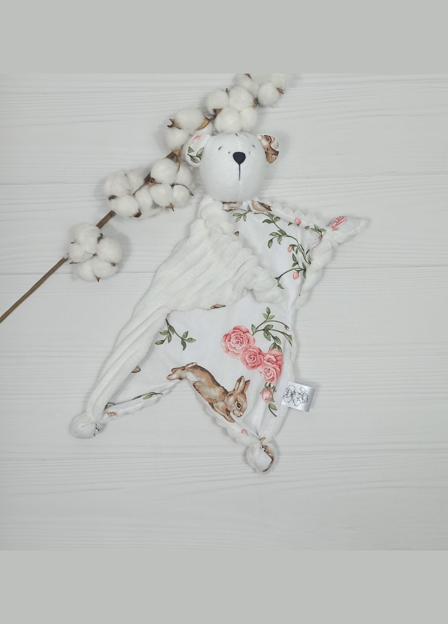 Комфортер Медвежонок, погремушка и Эко грызунок Шуршащие ушкис подвеской a.l.babybox Зайчики в розах No Brand (315488155)