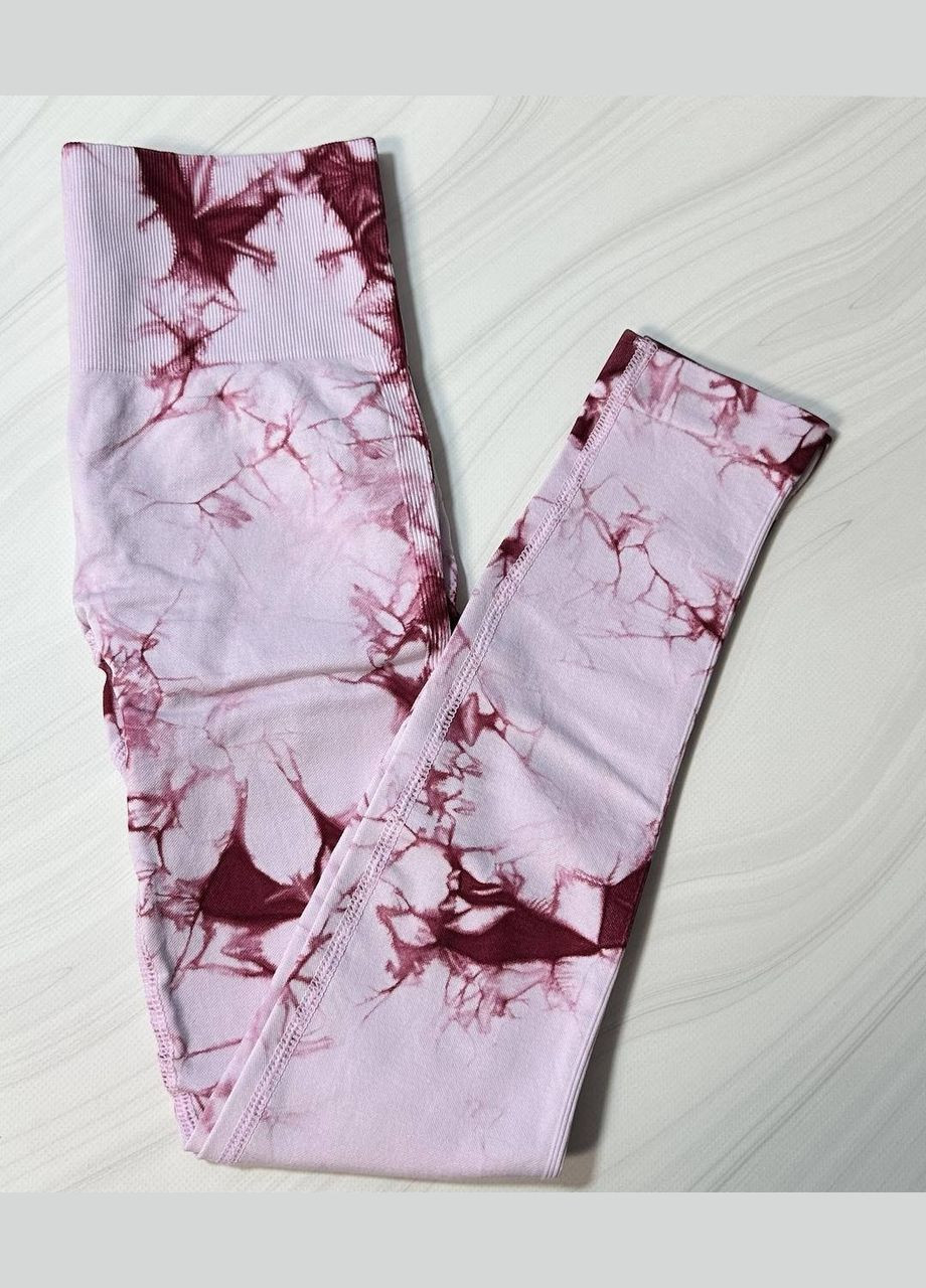Светло-розовые женские спортивные леггинсы (лосины) тай-дай для фитнеса и йоги No Brand