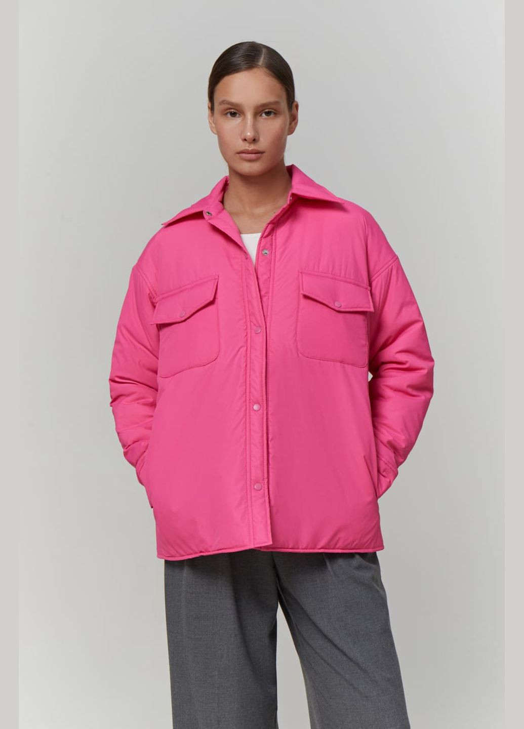 Розовая демисезонная куртка оверсайз с карманами 570 Papaya