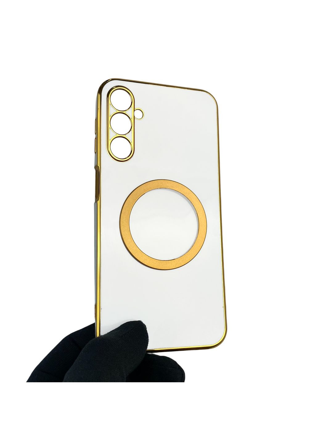 Чохол для Galaxy A24 (SM-A245F) з кільцем MagSafe із золотою окантовкою на самсунг а24 білий gs1 Samsung (366228912)