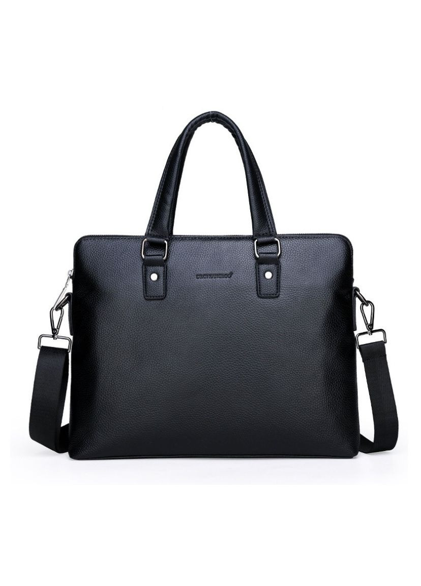Мужская кожаная сумка портфель для документов формат А4 с плечевым ремнем черная No Brand (351536849)