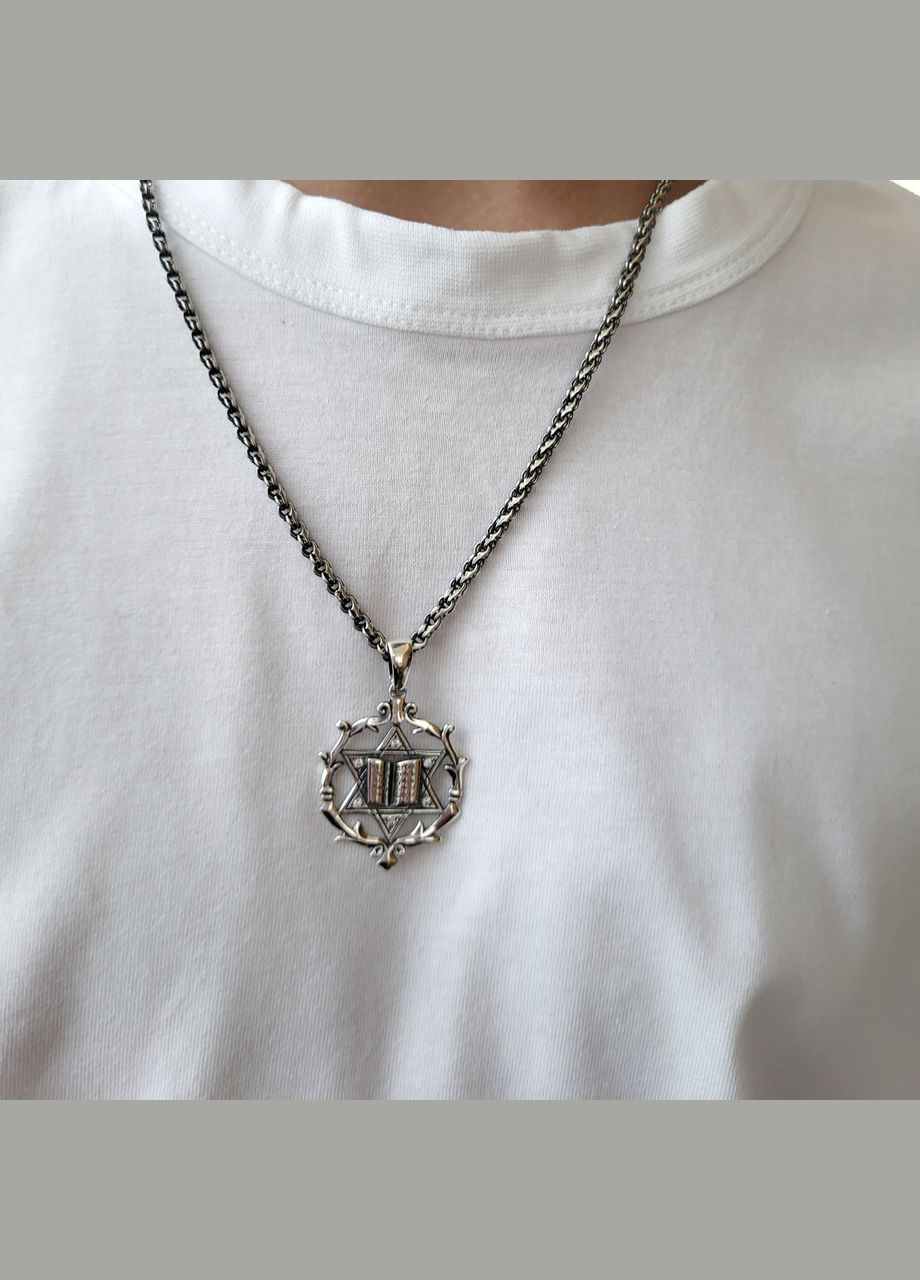 Срібна підвіска оберіг амулет Тора та Зірка Давида у каменях срібло 925 проби Чорнене (АРТ.38084ч) 3.80г No Brand (306743355)