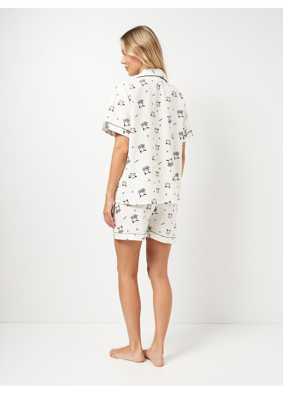 Белая всесезон женская лёгкая пижама с пёсиками, белый, No Brand