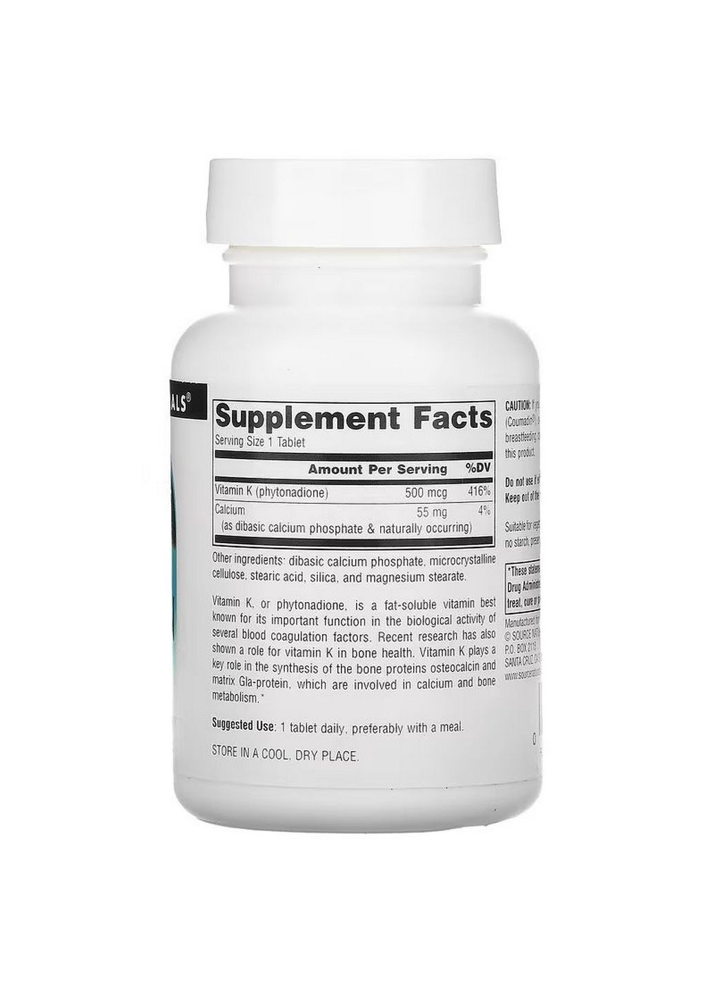 Вітаміни та мінерали Vitamin K 500 mcg, 200 таблеток Source Naturals (293342017)