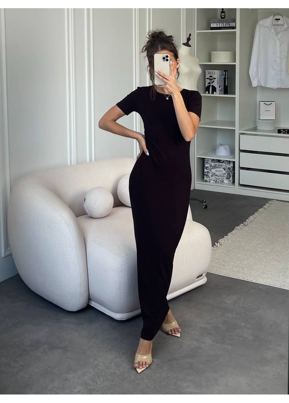 Темно-коричневое повседневный женское длинное платье силуэтная Україна