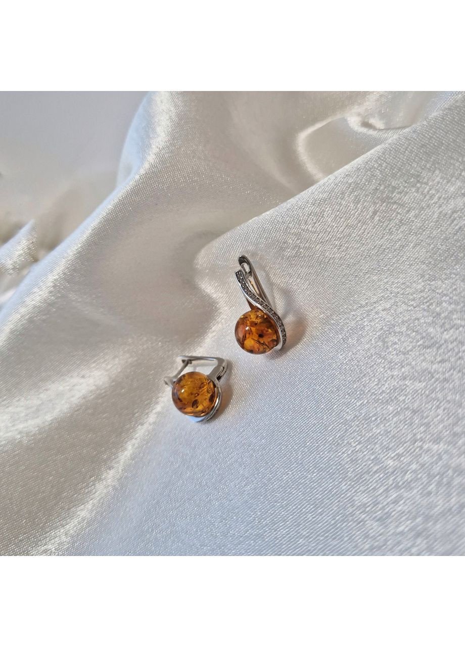 Серебряные серьги Шар с Янтарем серебро 925 пробы Родированное 1076с 4.43г Nobrand (370438659)