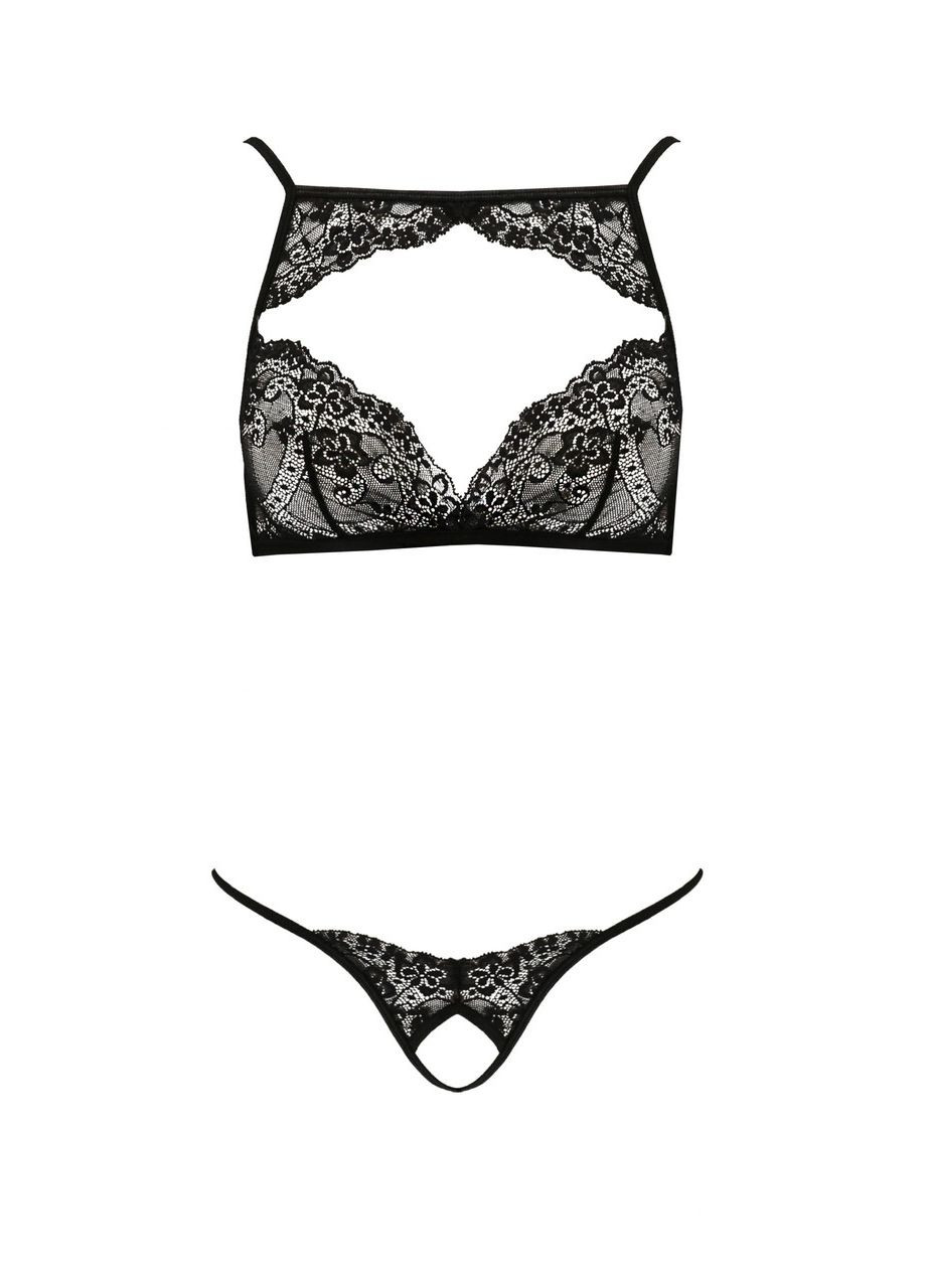 Чорний демісезонний комплект білизни із декоративним елементом veronique чорний, s/m Passion