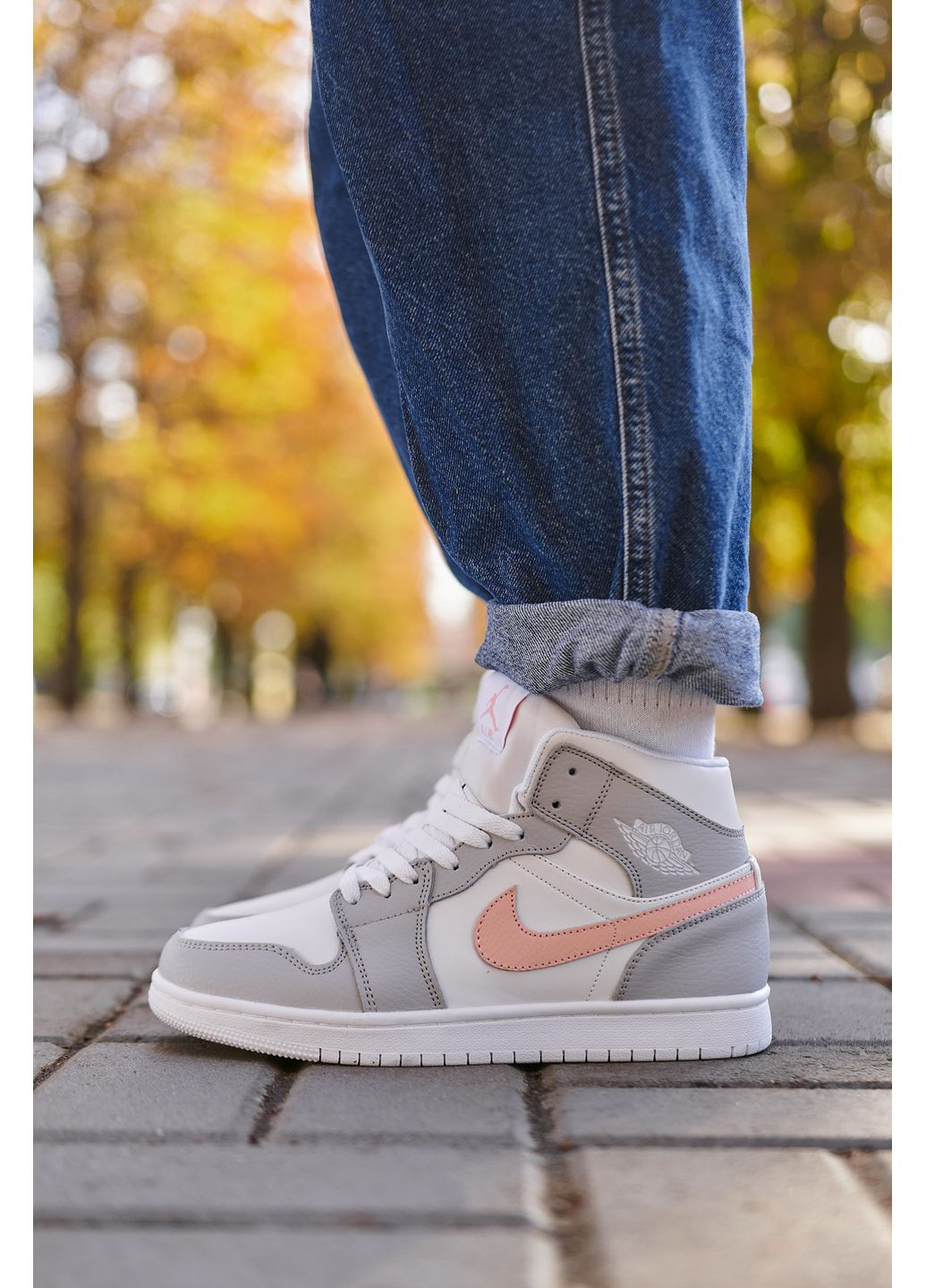 Рожеві Осінні кросівки чоловічі nike air jordan 1 retro high grey pink найк аір джордан No Brand