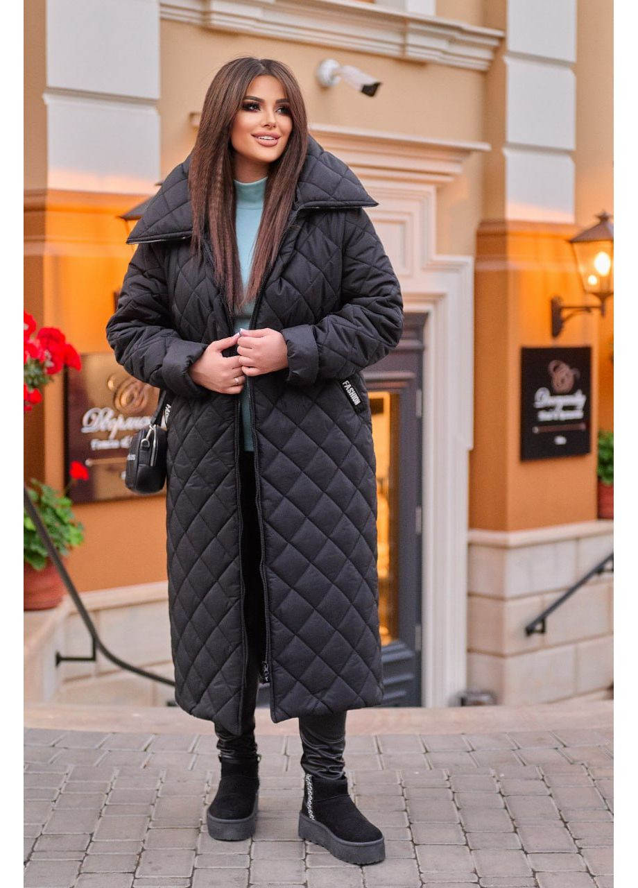 Кофейная зимняя женская теплая куртка с капюшоном цвет черный New Trend