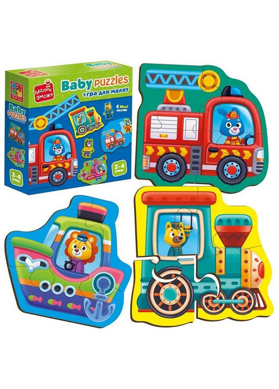 Детские развивающие картонные пазлы "Транспорт. Животные" VT172228 с игрой Vladi toys (307827042)