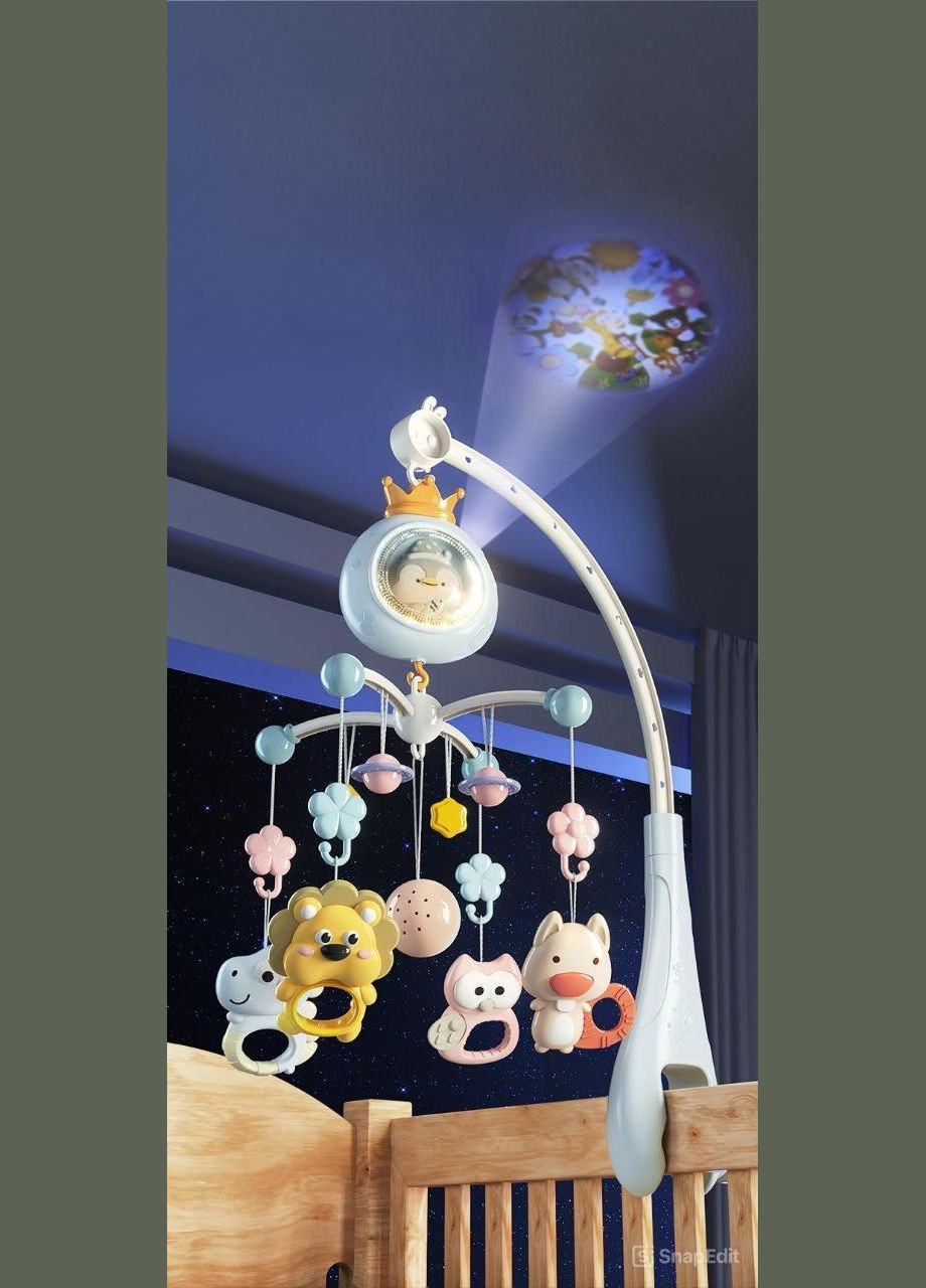 Музыкальный мобиль 3 в 1 с ночником, проектором и пультом управления арт. 7232 Голубой No Brand (304996606)