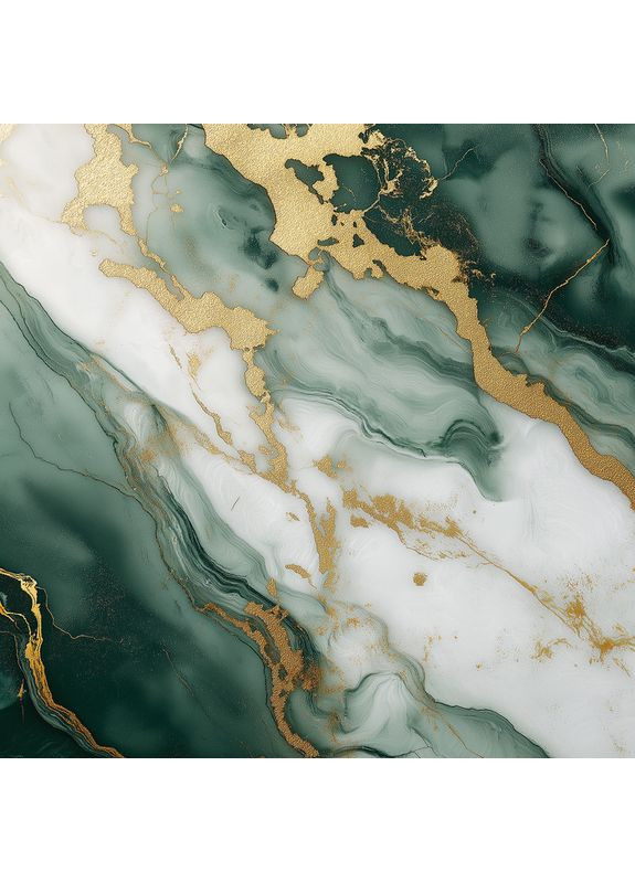 Вініловий фон для зйомки біло-зелений мармур із золотими акцентами, фон для фотографії 140x140 см, №552374 PhotoVinyl (354714362)