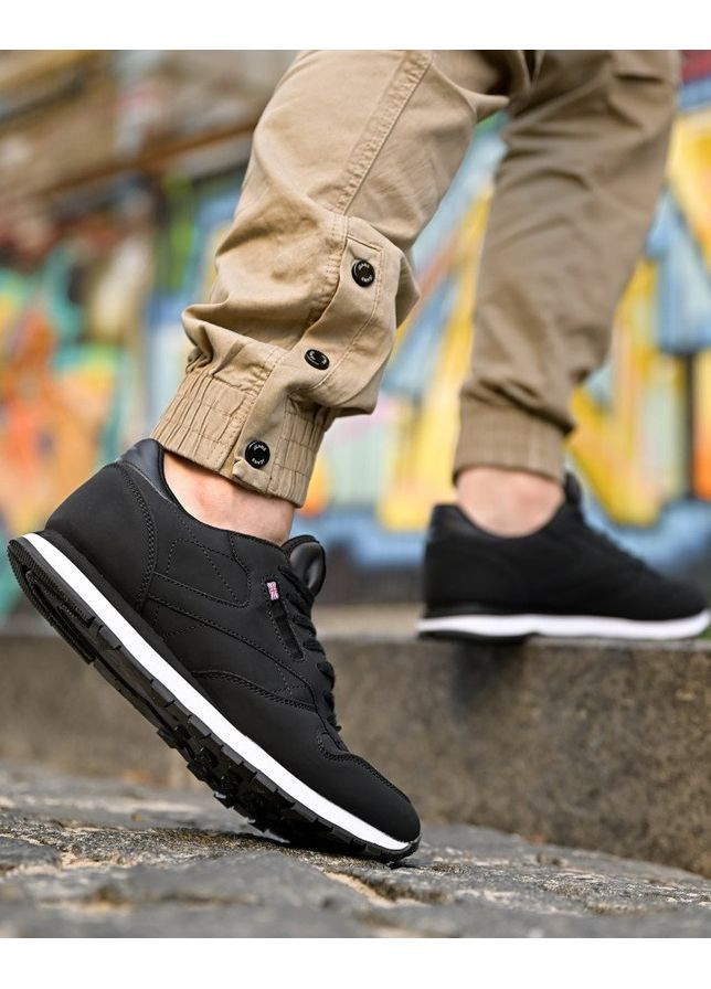 Чорні Осінні стильні чоловічі кросівки пресшкіра весна/осінь чорні No Brand