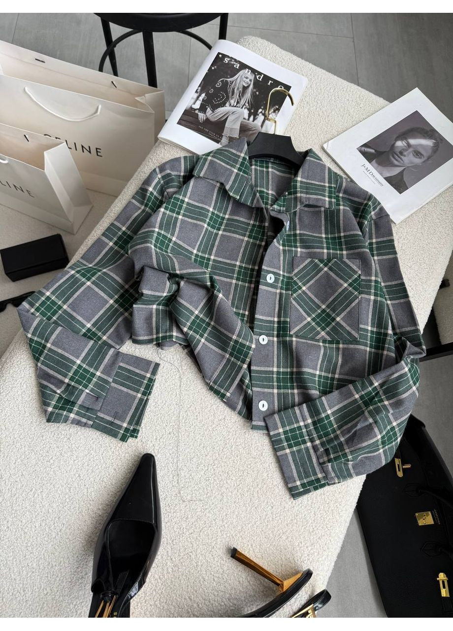 Зеленая повседневный рубашка в клетку DK/DL Мода без кордонів с длинным рукавом