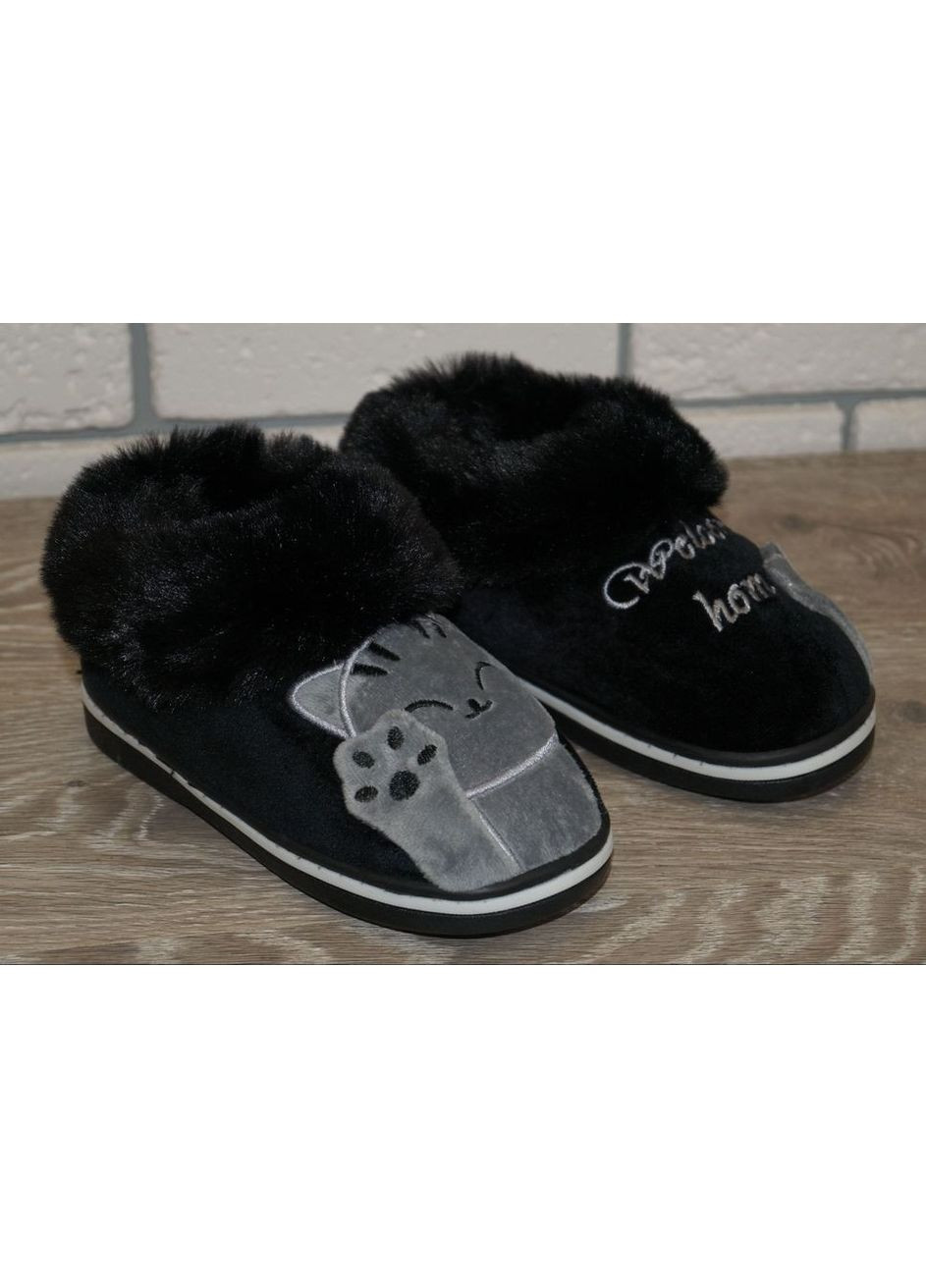 Тапочки дитячі Чуні з милим котиком чорні з сірим Lion (285710594)