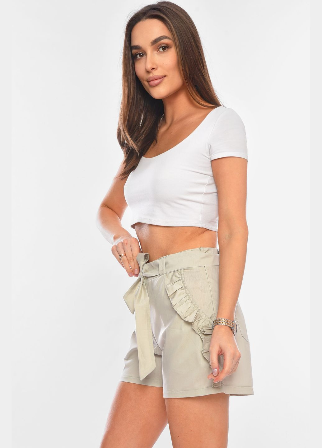 Шорти жіночі світло-сірого кольору Let's Shop (322897716)