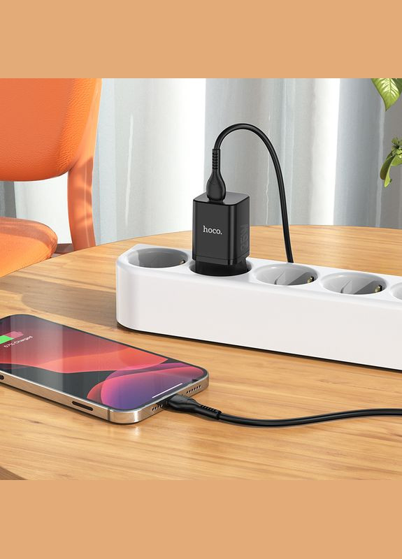 Сетевое зарядное устройство с быстрой зарядкой + кабель Lightning N19 |Type-C, 25W, 3A, QC/PD| Hoco (337351592)