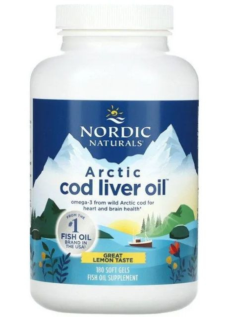 Рыбий жир из печени трески Cod Liver Oil 1000 мг 180 капсул Лимон Nordic Naturals (357340003)