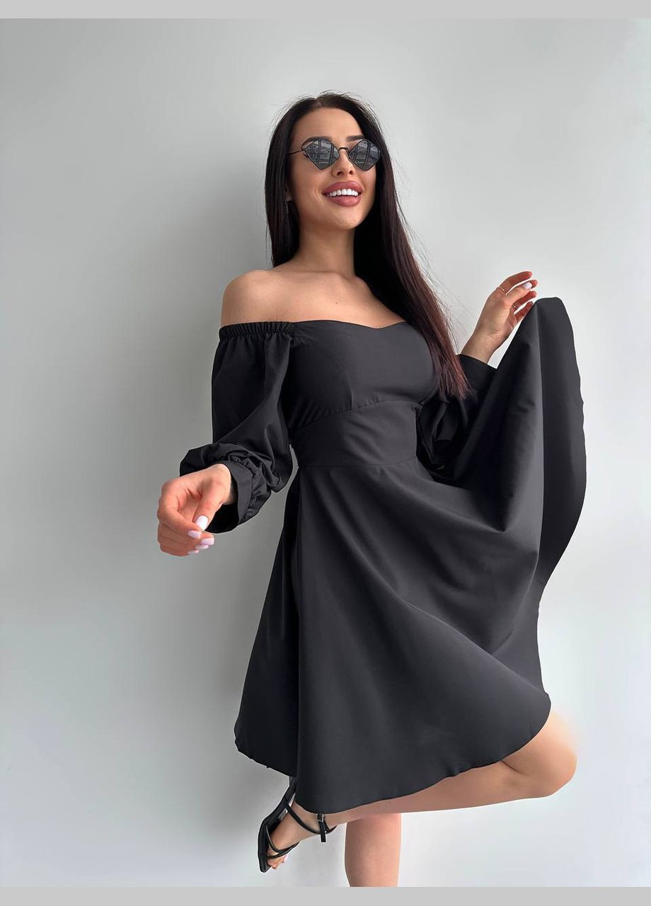 Черное летнее платье из софта с бантиком на спине, легкое платье черного цвета на завязках и регулируемой талией No Brand