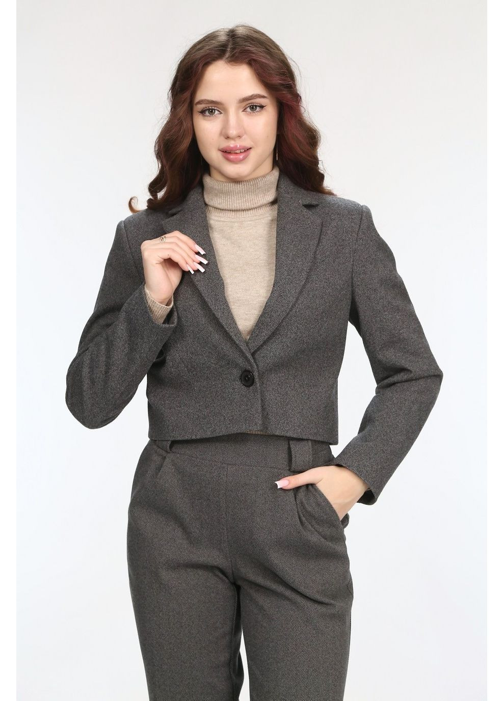 Брюки теплые женские 086 елочка трикотаж серые Актуаль (371929279)