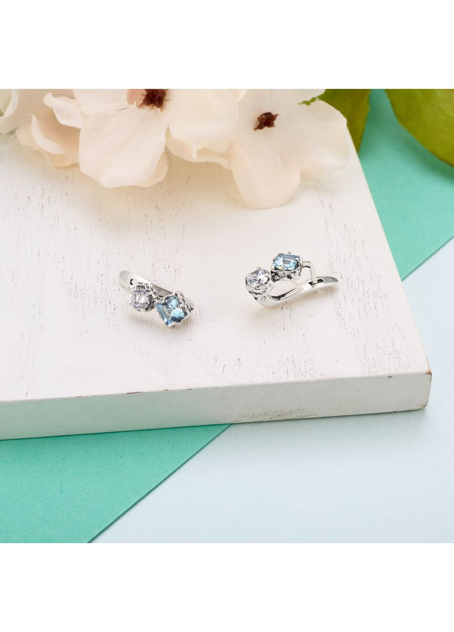 Серьги серебряные ассиметричные Лириды Голубой Топаз 925 Zirkon Skifska Etnika (364203045)