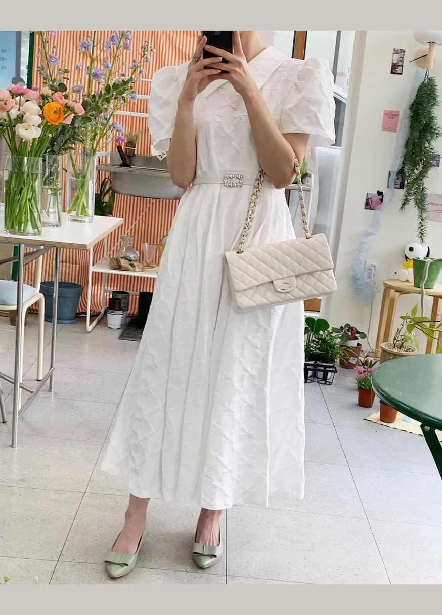 Білий біла сукня міді 111430 No Brand