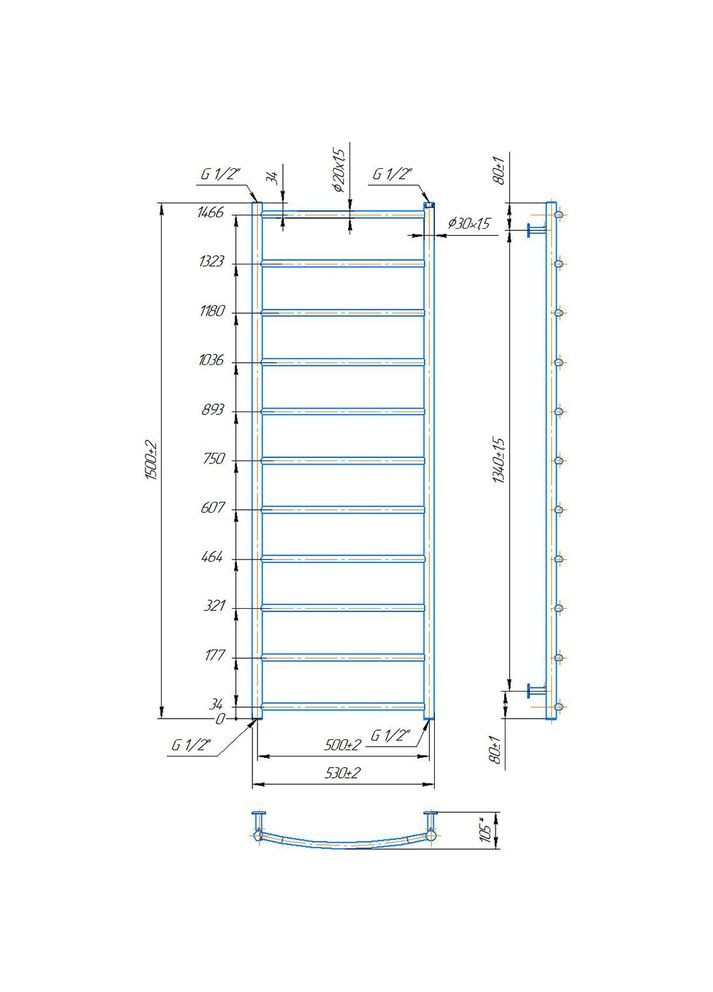 Сушка для рушників INOX Класик HP 1500х530/500 (1.8.044573.P) Mario (370033888)