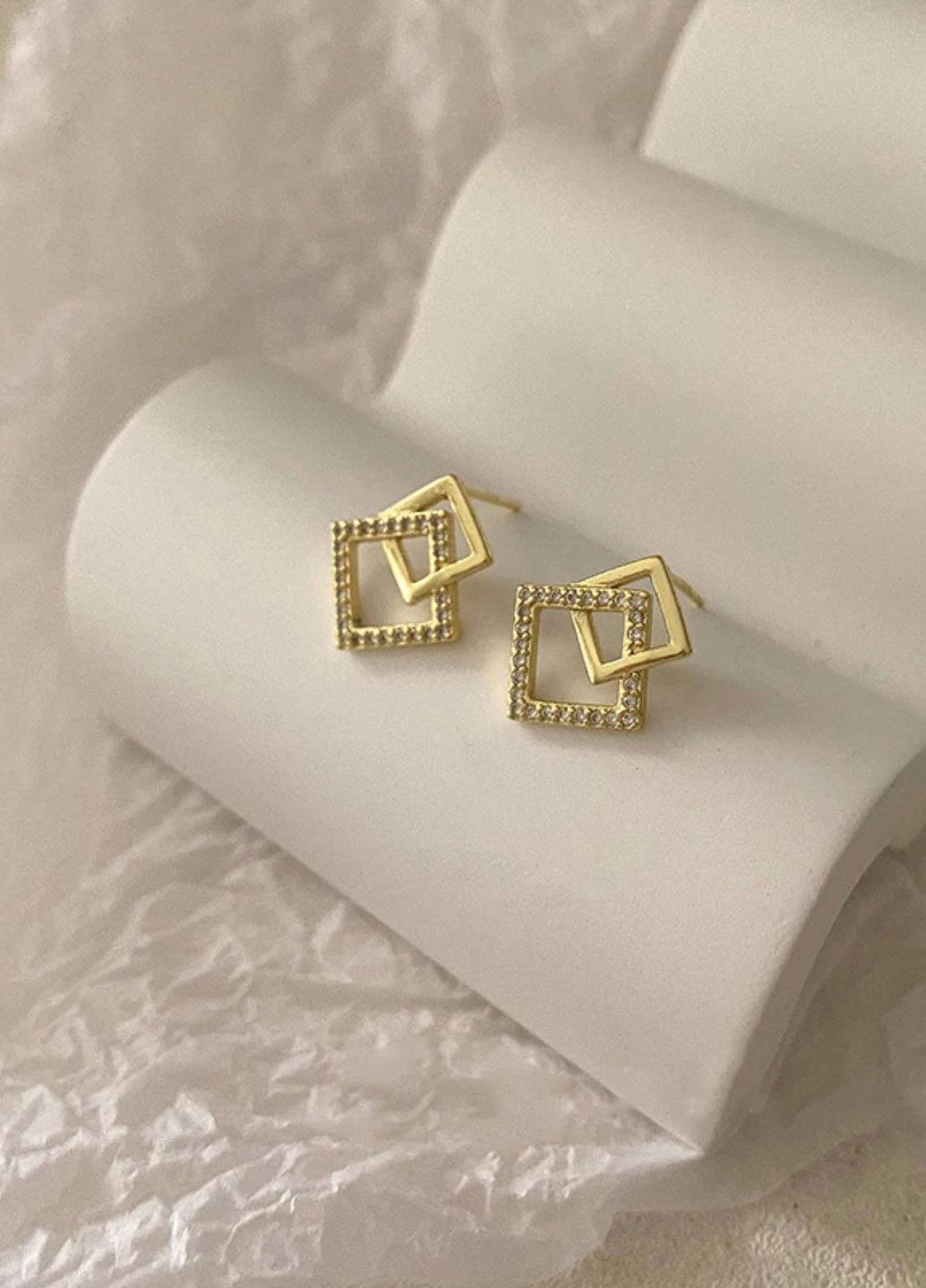 Сережки гвоздики жіночі подвійні квадрати Fashion Jewelry (369327946)