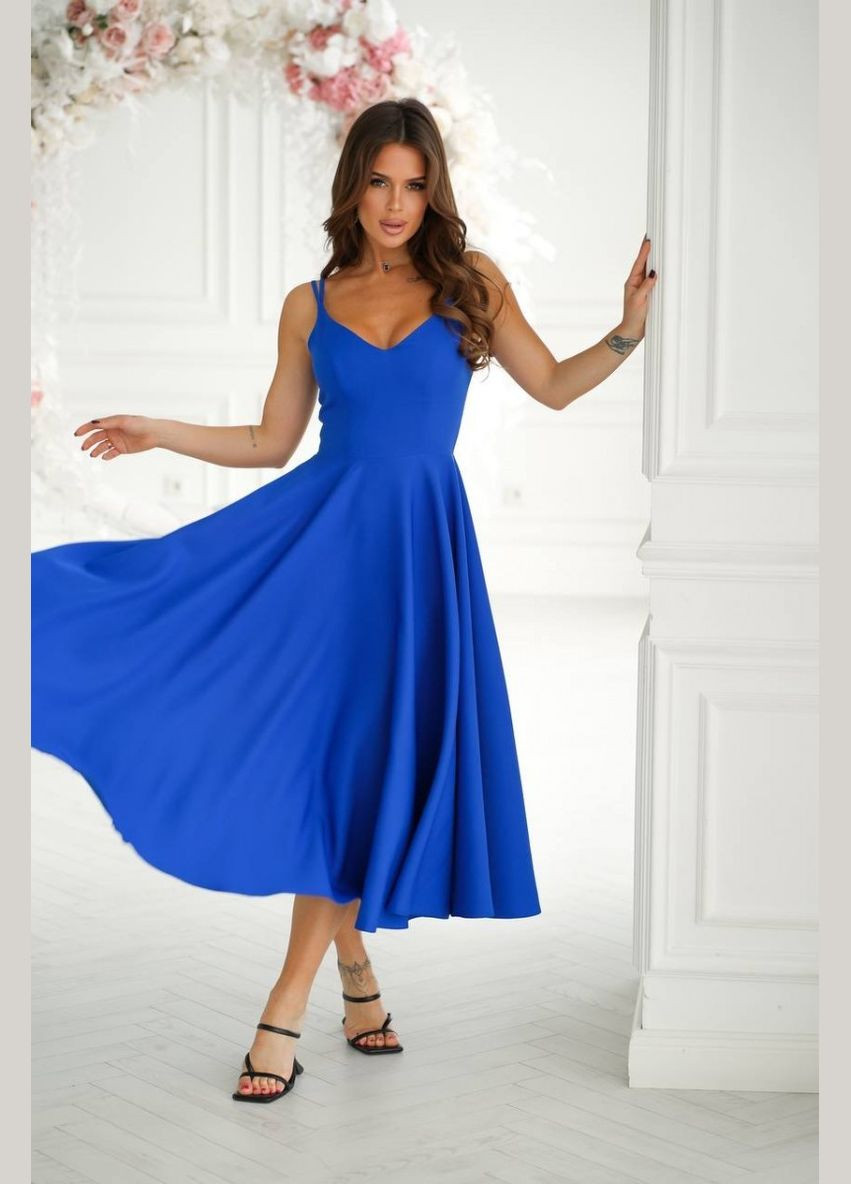 Синя вечірня плаття з спідницею-сонце, а-силует First Woman однотонна