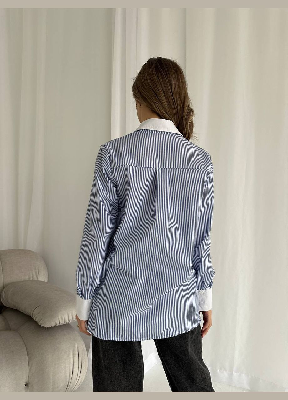 Синяя классическая, кэжуал рубашка в полоску Vakko с длинным рукавом