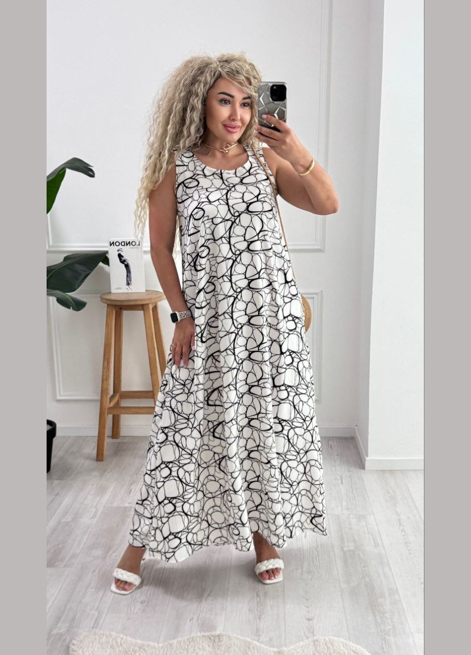 Чорно-білий повсякденний, кежуал жіноча сукня Style Point з абстрактним візерунком