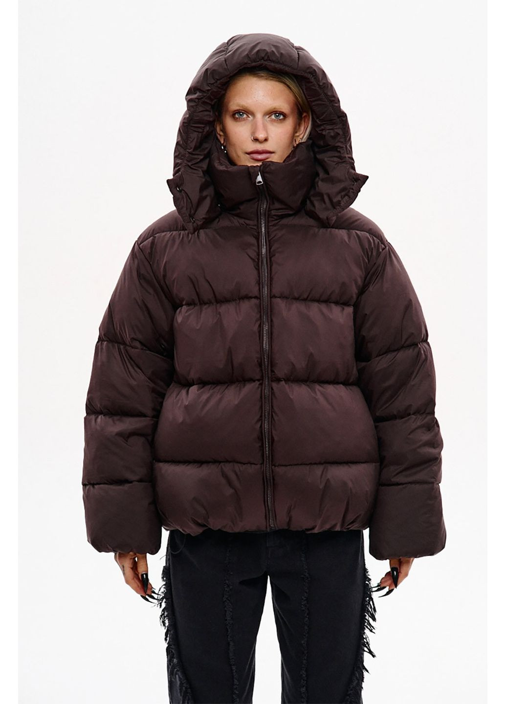 Коричневая зимняя зиппер флис полар стелс шоколадного цвета ТУР