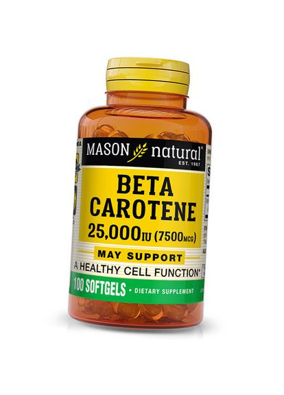 Бета-Каротин, Beta Carotene 25000, 100гелкапс (72529007) Mason Natural (322730187)