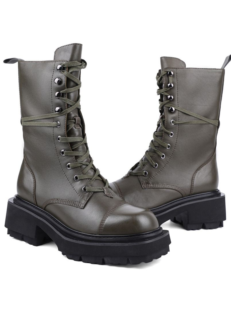 Осенние женские ботинки 6285-502-1 зеленый кожа MIRATON