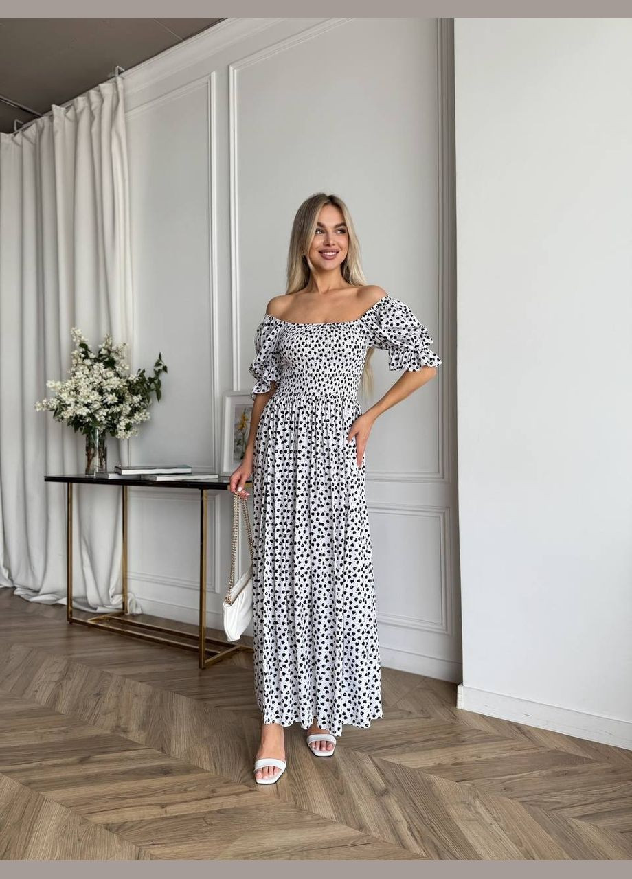 Белоснежное повседневный, вечернее, кэжуал женское платье FINO Mode в горошек