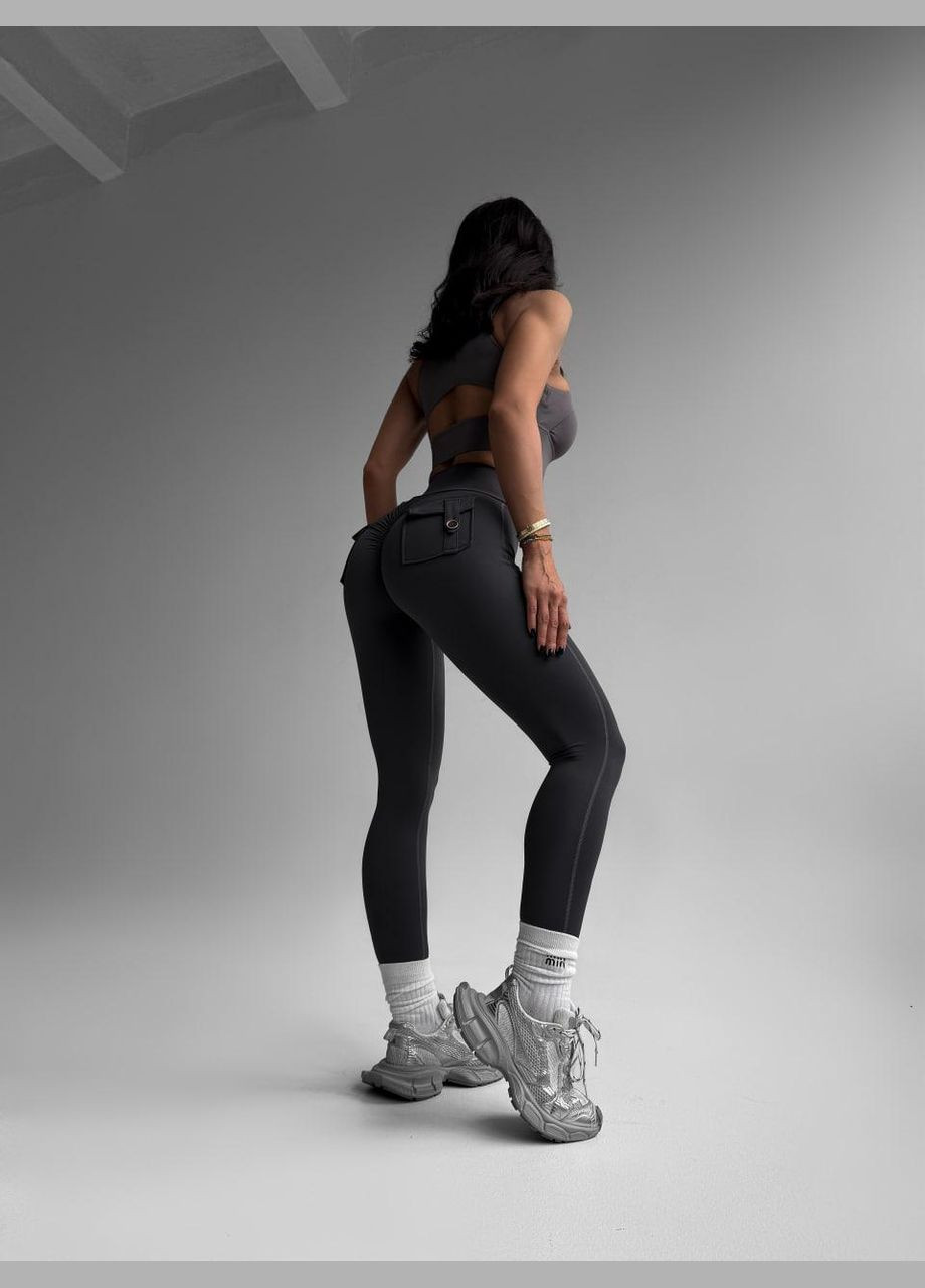 Спортивний костюм (топ та легінси з кишенями, чашки й пуш-ап ефект), сірого кольору, розмір S Trends (330756878)