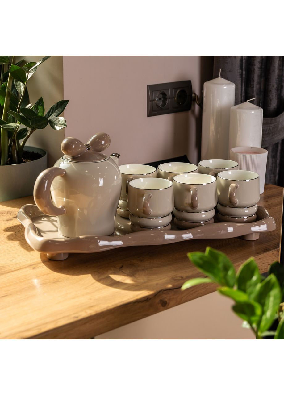 Чайний набір на 6 персон із порцелянаовою підставкою, сірий HP-15-28 Yiwu (351431542)