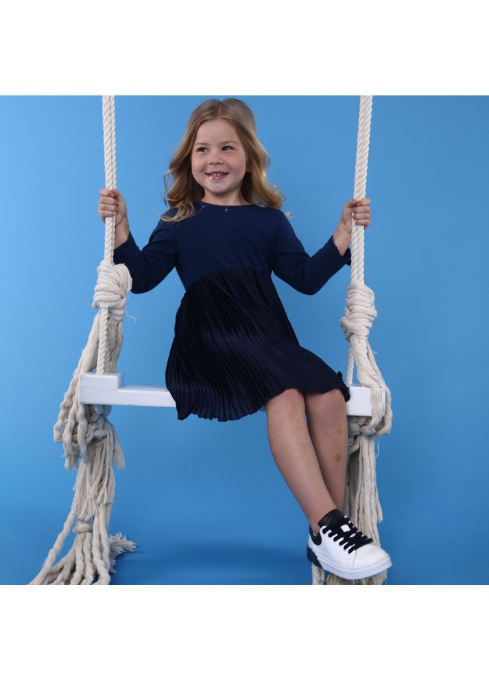 Синее платье с юбкой плиссе для девочек модный карапуз Trendy Tot (371262606)
