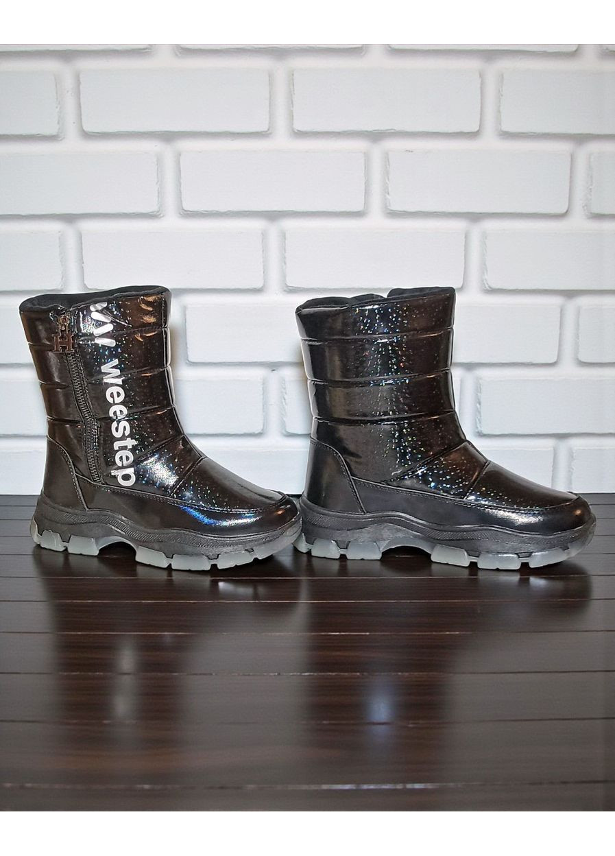 Черные зимние дутики на овчине, зимние ботинки для девочки подростка вистеп Weestep на молнии