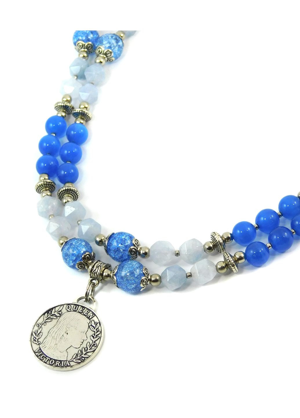 Ожерелье "Гиацинт" Аквамарин, Кошачий глаз, Сахарный кварц Fursa fashion (322444516)