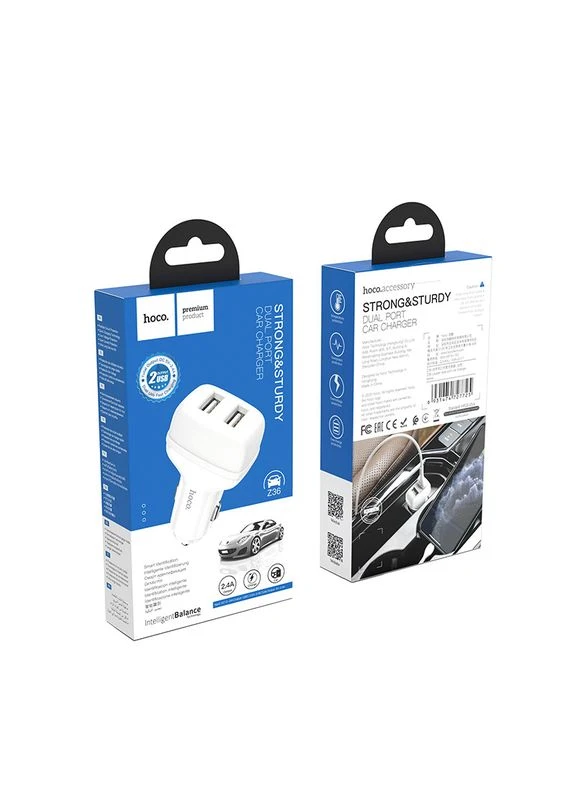 Зарядний адаптер автомобільний Leader Z36 2USB 2.4 ампера Білий Hoco (328920881)